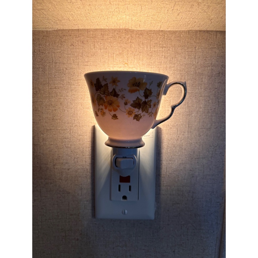 Vintage Floral Teacup Night Light Plug In Ceramic Cottagecore Home Decor
